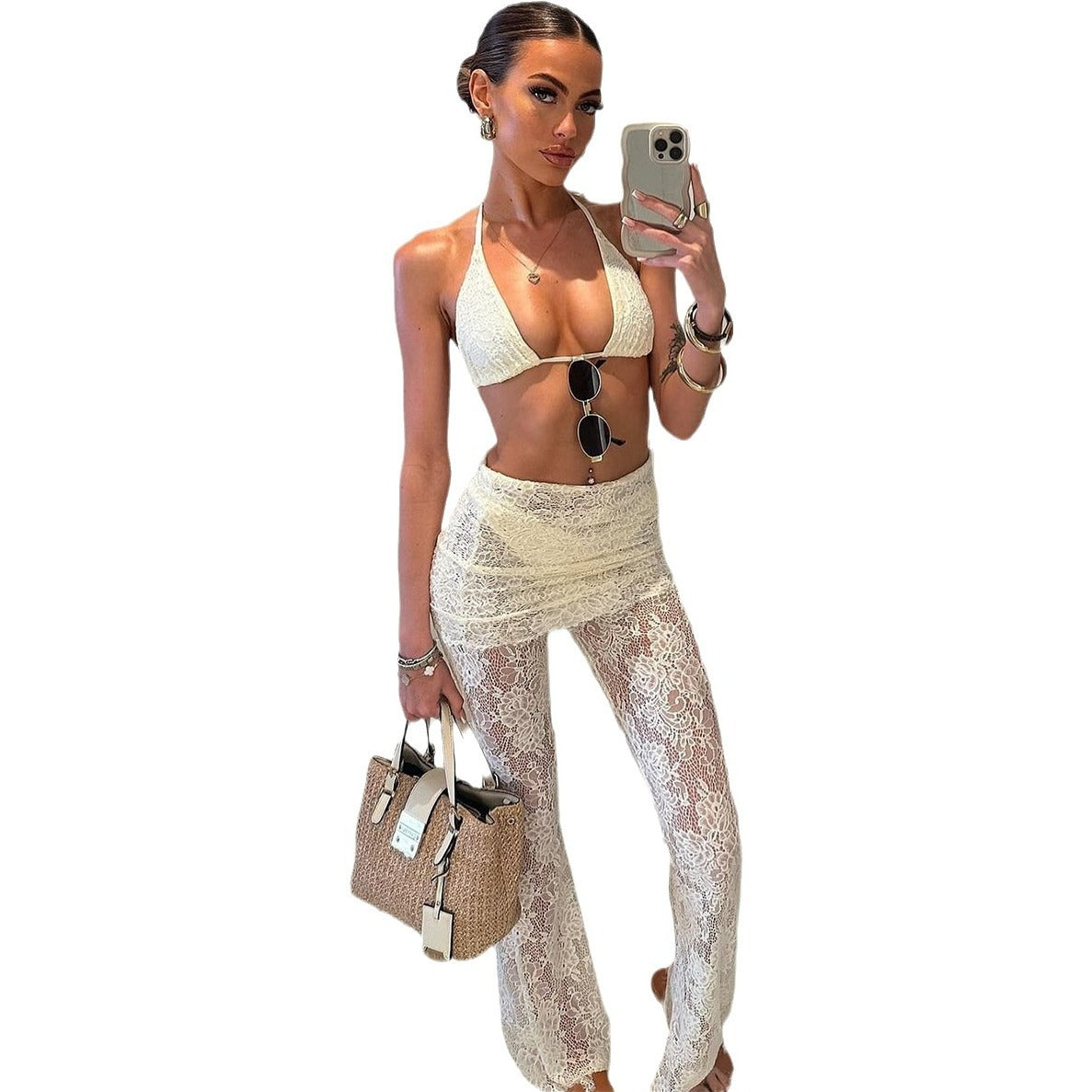 Lace Two-piece Ladies Three-piece Set Bikini Swimsuit