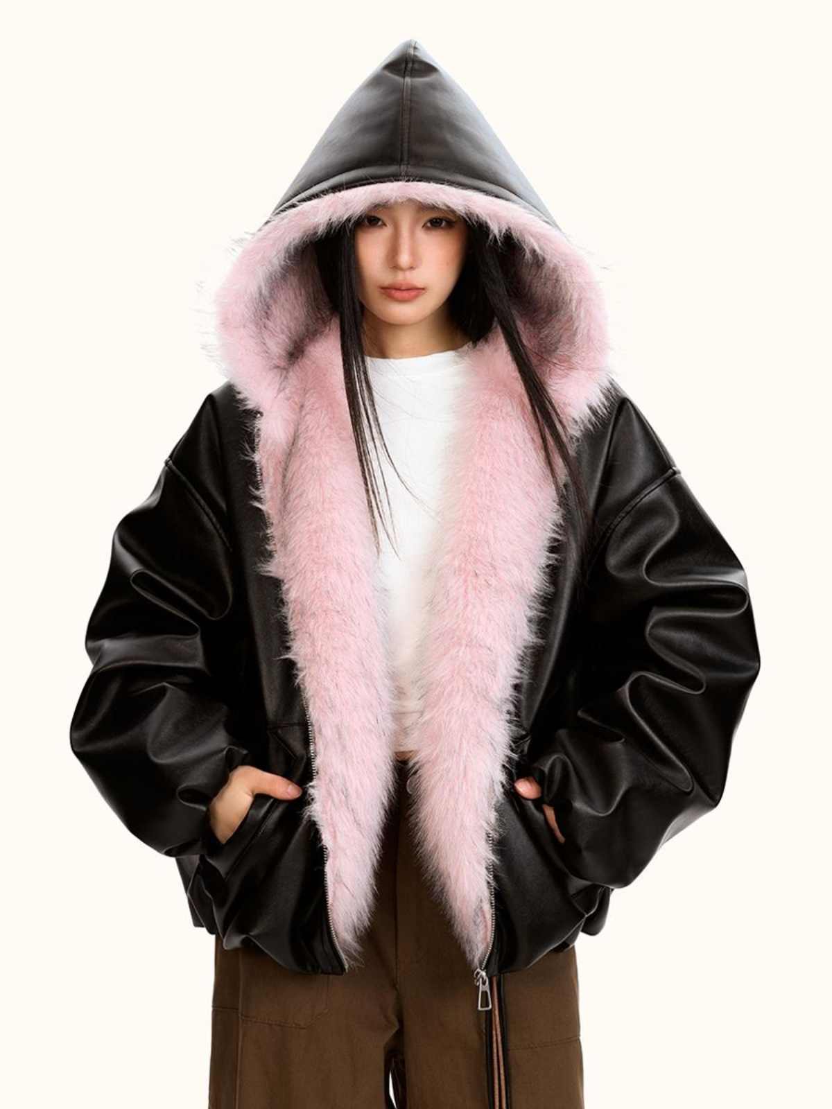 Male And Female Trendy Brand PU Leather Jacket Hooded Autumn And Winter