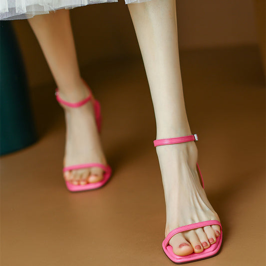 Women's French Strap Sandals With Mid-heel Skirt