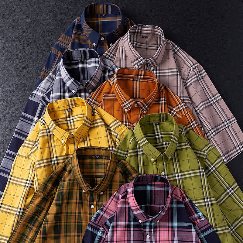 Men's Xinjiang Cotton Plaid Buckle Collar Casual Cardigan Shirt