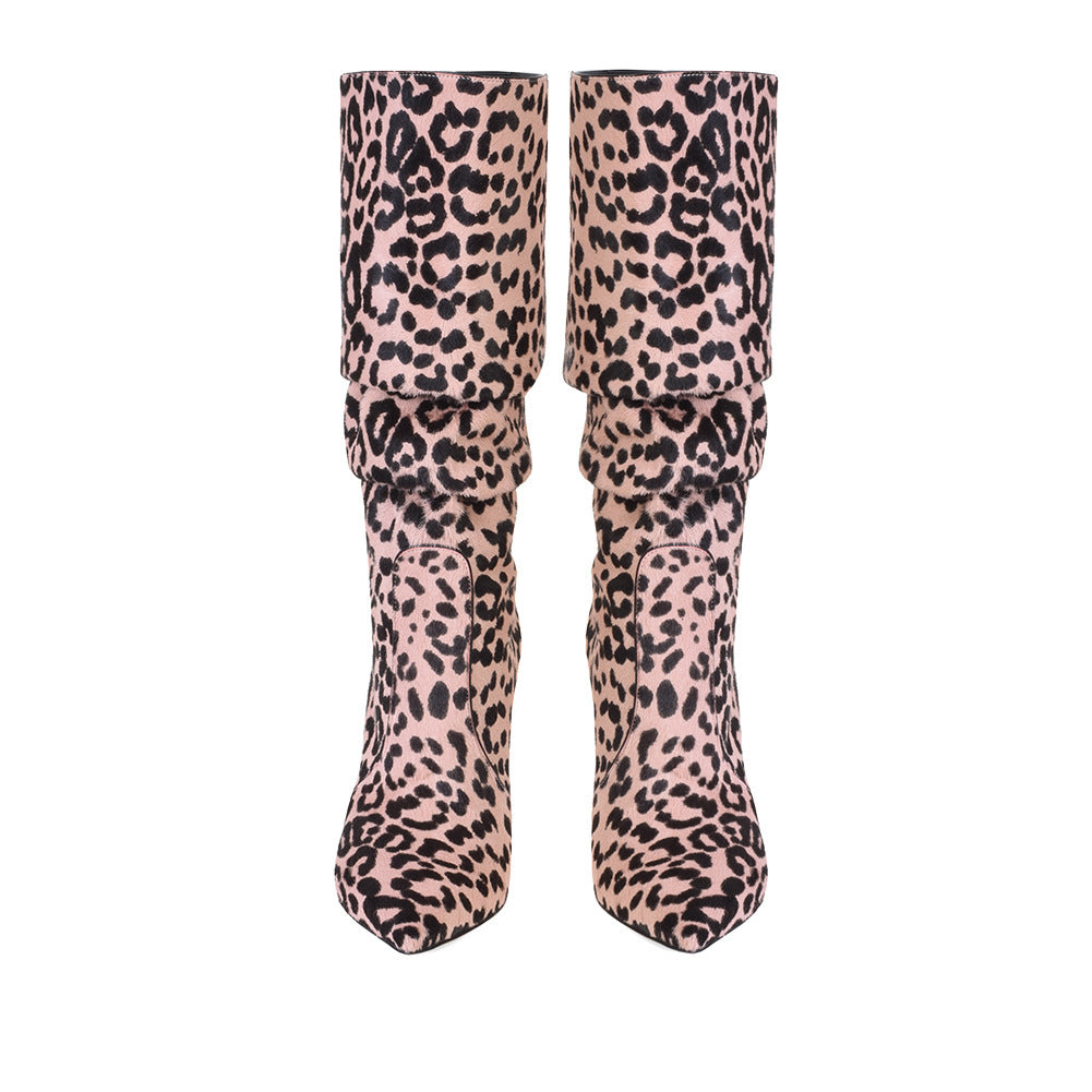 Sexy Leopard Print Women's Winter Stiletto High-heeled Boots
