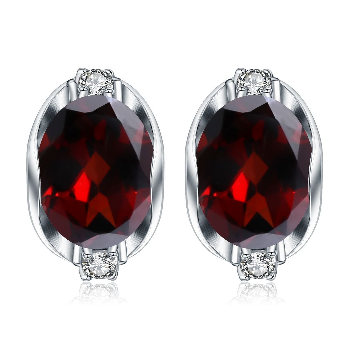 Natural Garnet Stud Earrings S925 Silver Inlaid
