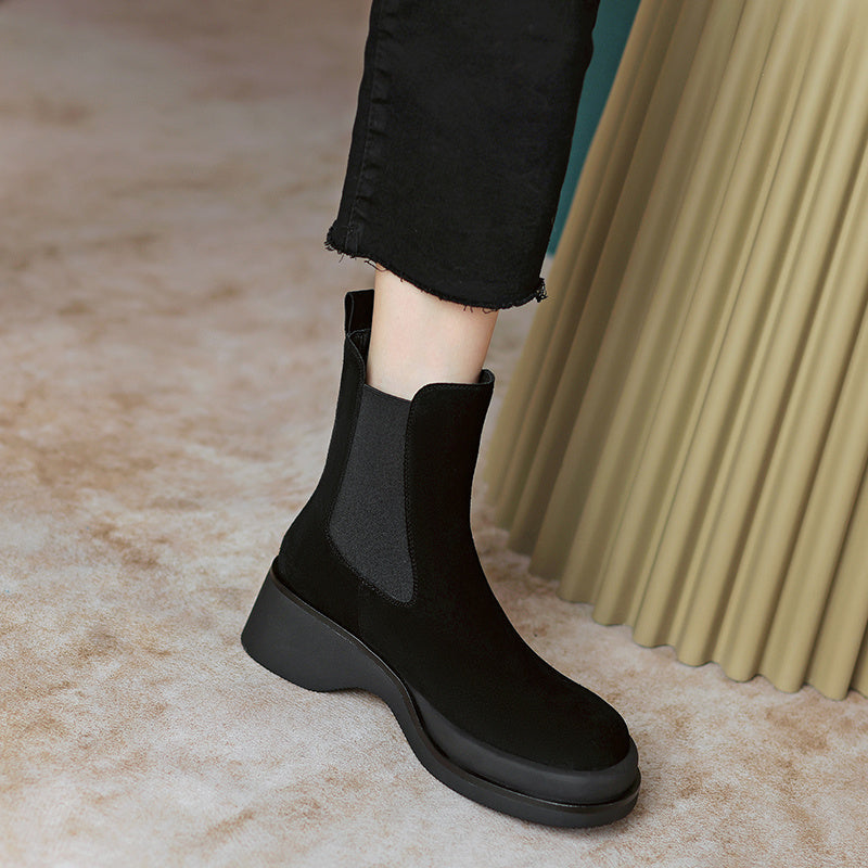 Women's Autumn Leather Muffin Platform Martin Boots Chimney Boots