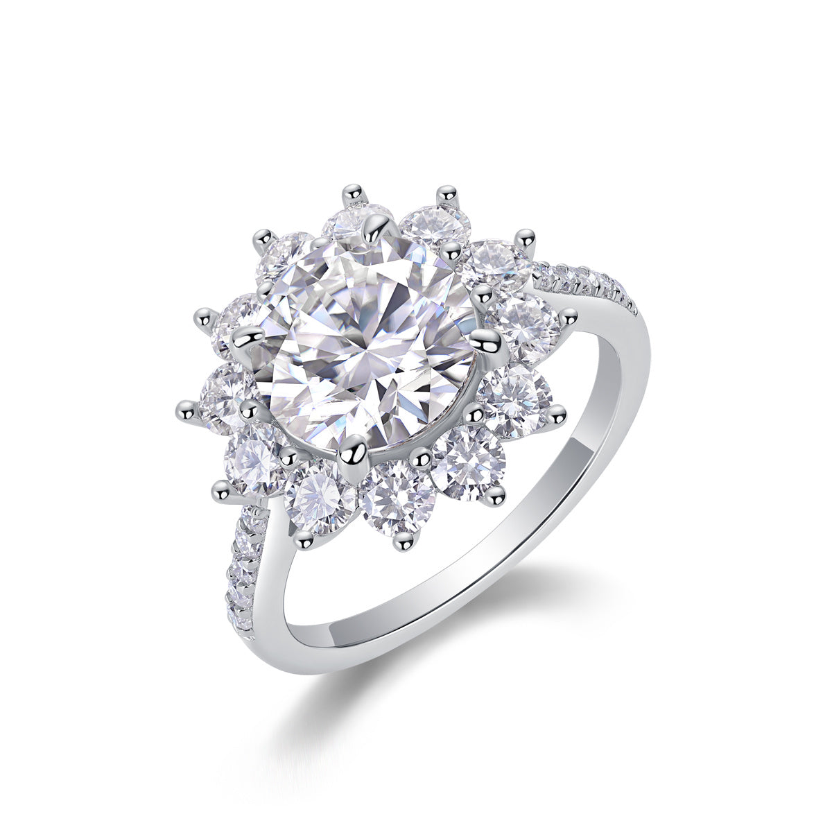 Sunflower - A Wedding Ring Set With Top-quality 3-carat Moissanite S925 Silver And Platinum-plated Diamond. The Ring Can Be Inspected With A Diamond Pen