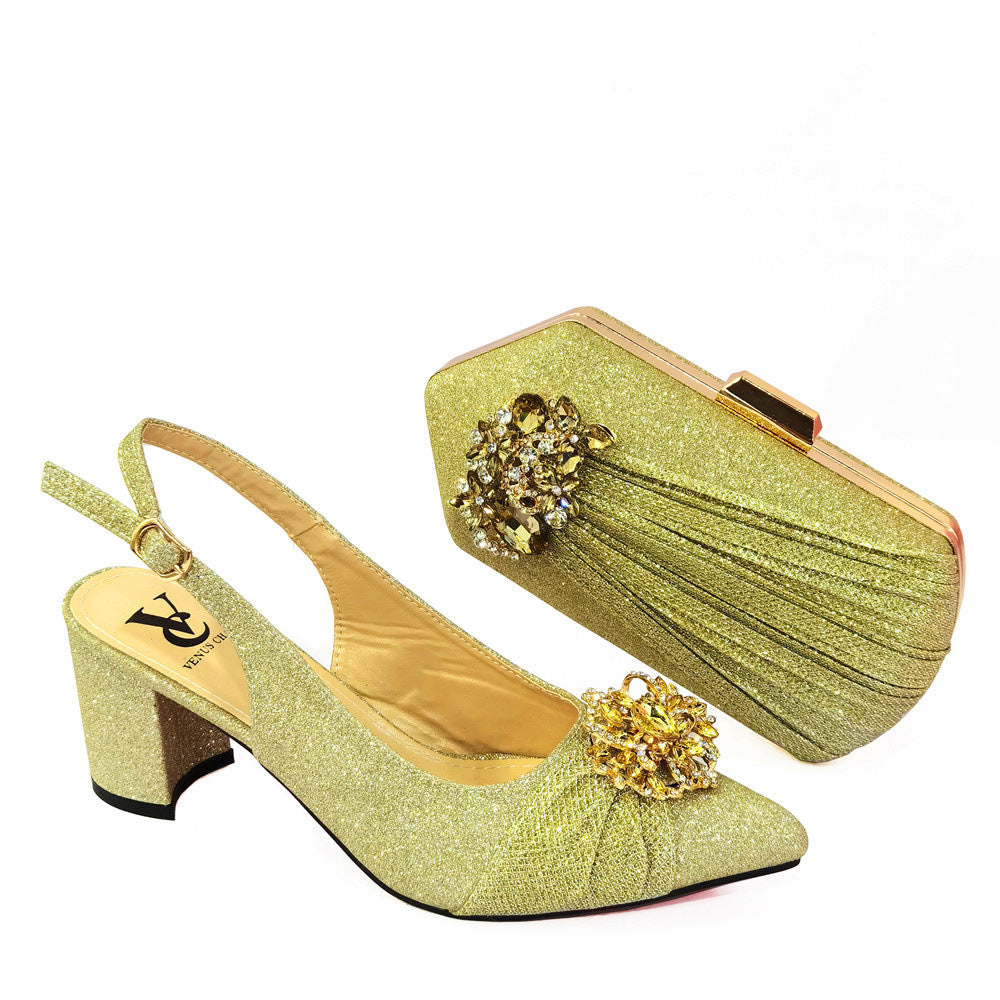 Pointed High Heel Sandals With Chain Crossbody Bag