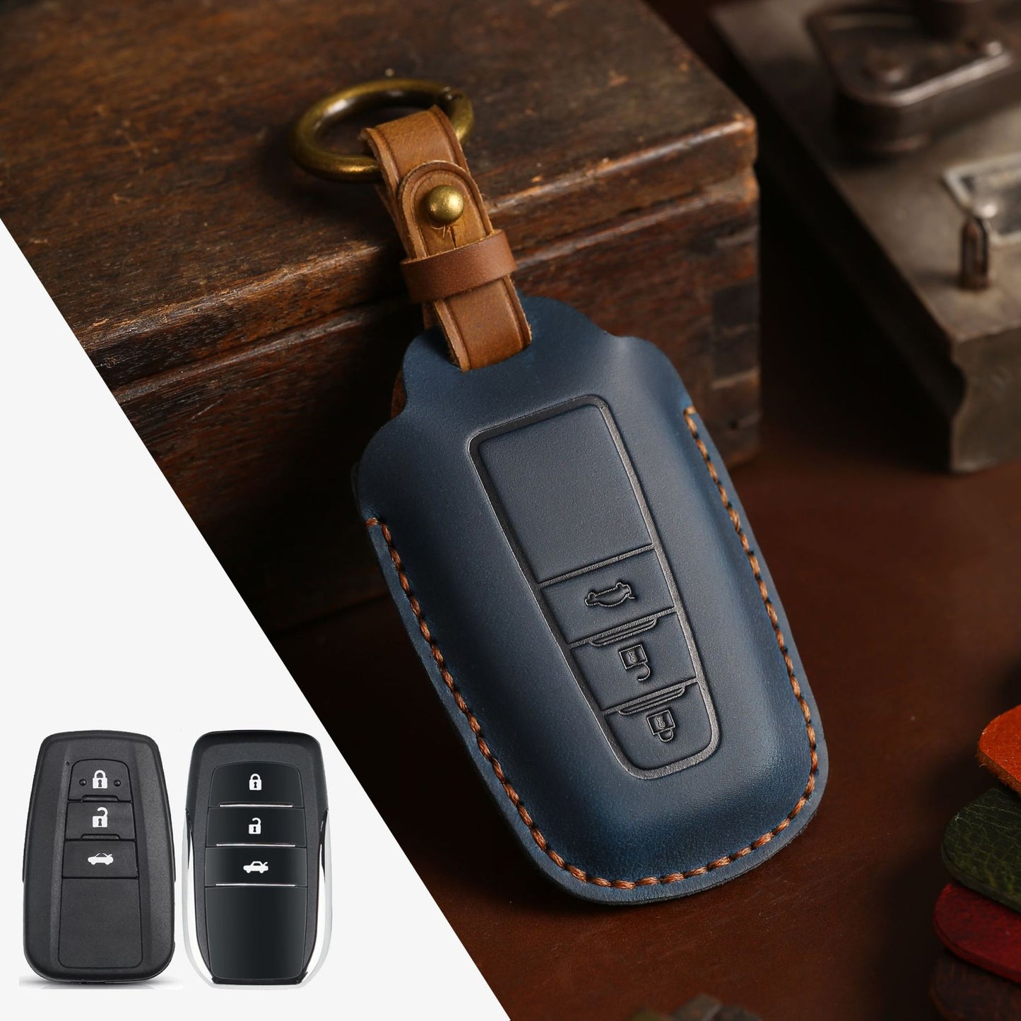 Leather Car Key Case Crazy Horse Leather