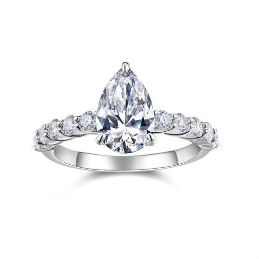 Moonlight Water Drop - A Wedding Ring Set With Top-quality Pear-shaped Moissanite S925 In Silver And Platinum-plated. The Ring Can Be Inspected With A Diamond Pen