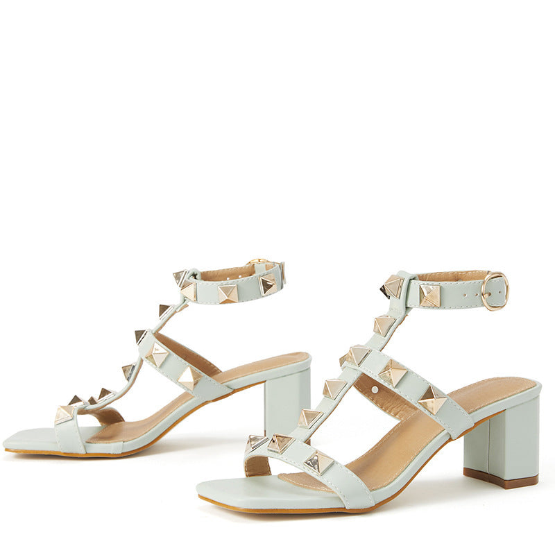 Studded Toe Sandals Women's High Heel Roman