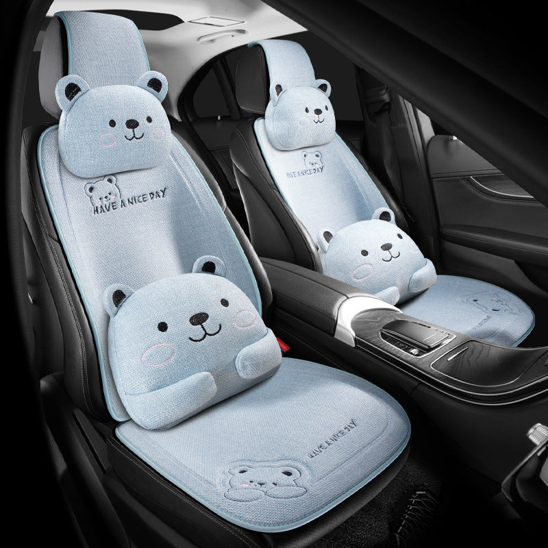 Car Cushion Four Seasons Universal Cartoon Single Piece Goddess Internet Celebrity Three-piece Winter Warm Seat Cushion Linen Seat Cushion