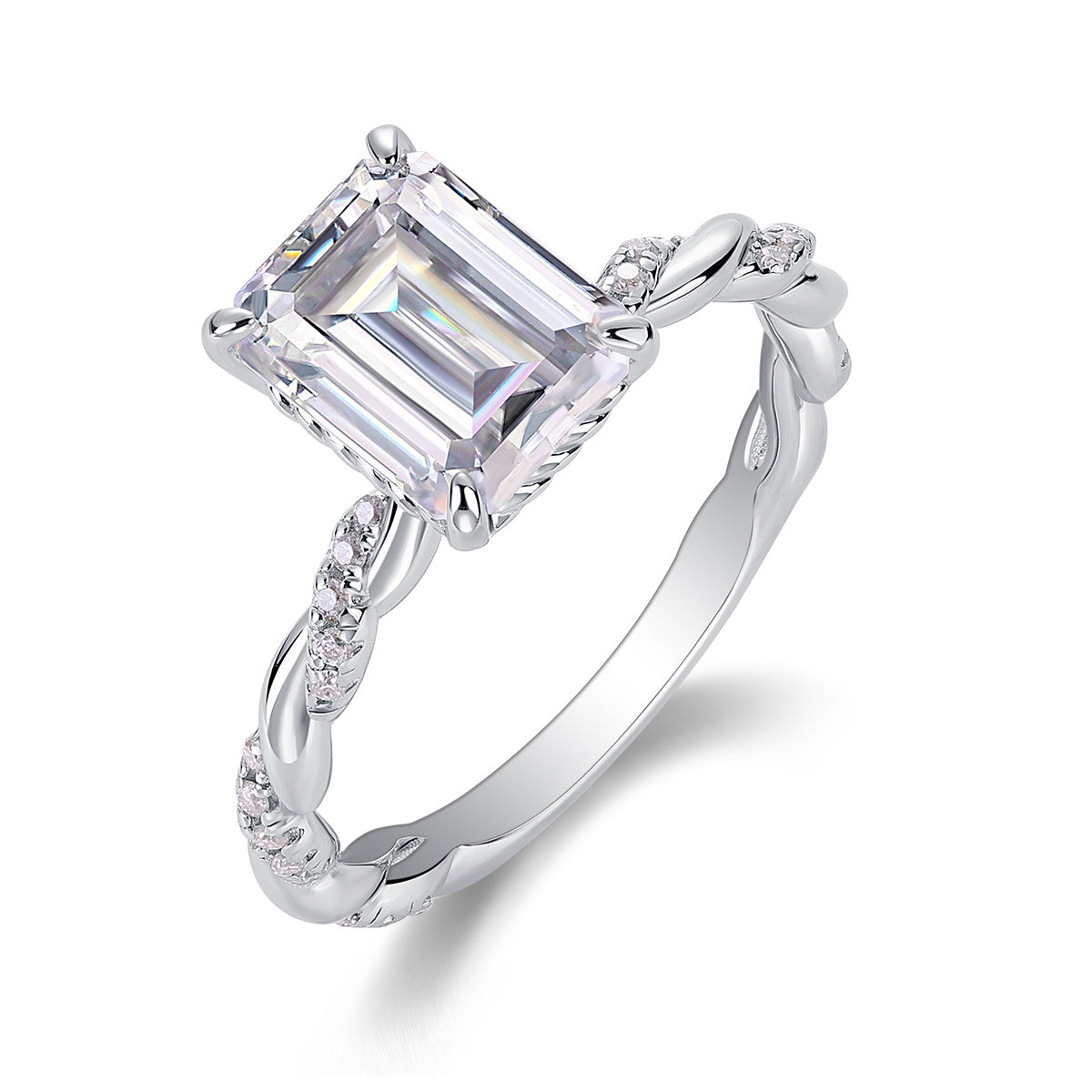 Chasing Light - A Wedding Ring Set With Top-quality Octagonal Moissanite S925 In Silver And Platinum-plated. The Ring Can Be Inspected With A Diamond Pen