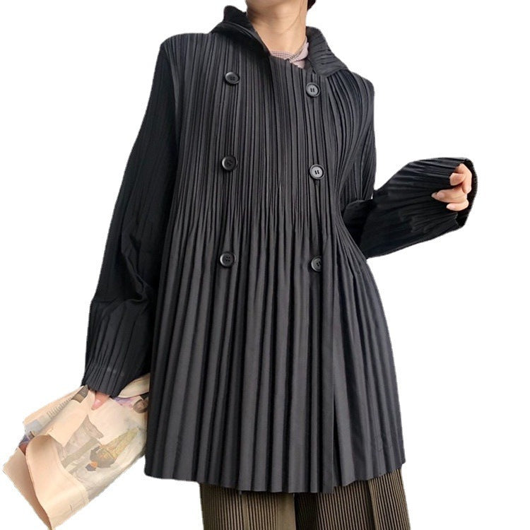 Crinkled Hooded Trench Coat Crop Double Breasted