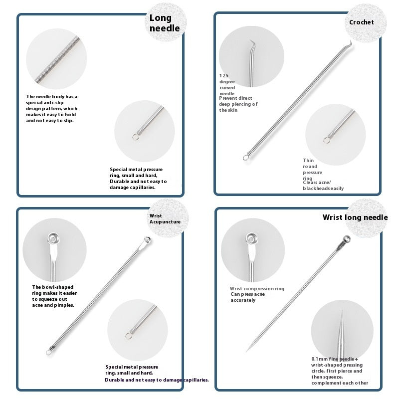 Pimple Pin 4-piece Stainless Steel Acne Remover Extruded Fat Particles Blackhead Remover