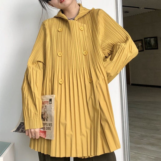 Crinkled Hooded Trench Coat Crop Double Breasted