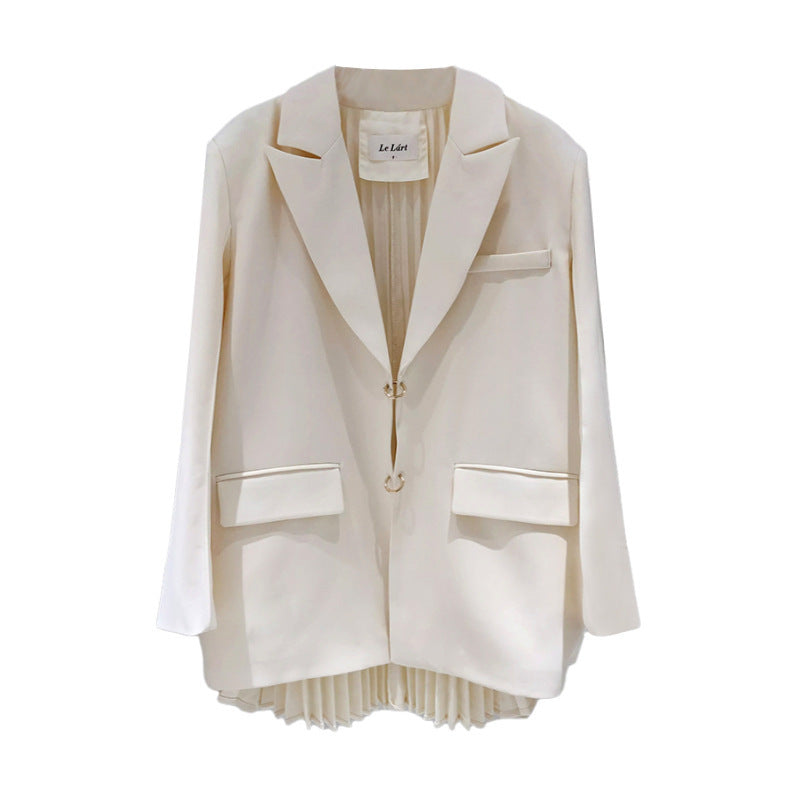 Women's Pleated Shoulder Pad Solid Color Blazer