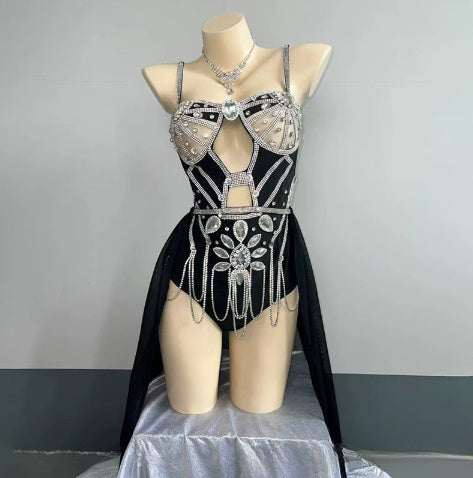 Smokey Blue Shining Chain Vacation Style Bikini Suit