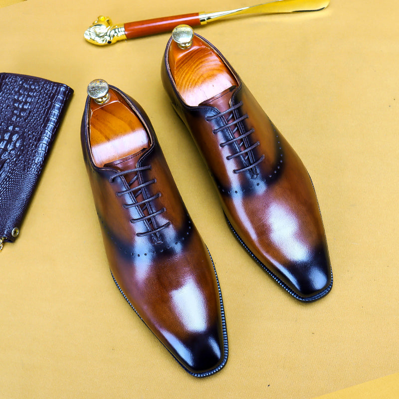 Oxford Retro Gentleman Shoes Lace Up British Whole Leather Leather Casual