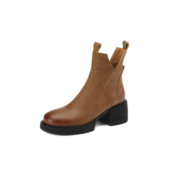 Women's Vintage V Mouth Chunky Heel Martin Boots