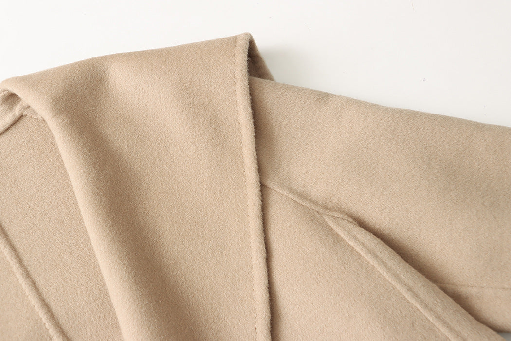 French Cape Style Full Hand Sewing Tribute Needle Small Hooded Wool Reversible Woolen Coat