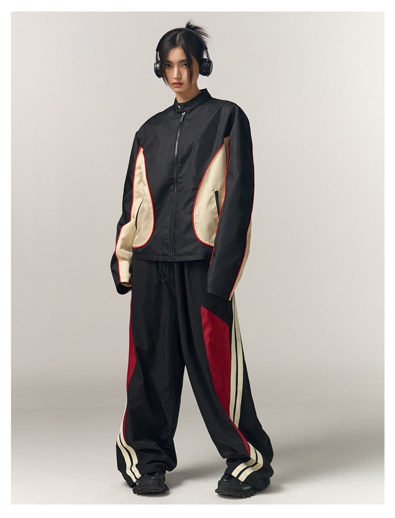 American Retro Patchwork Contrasting Motorcycle Suit