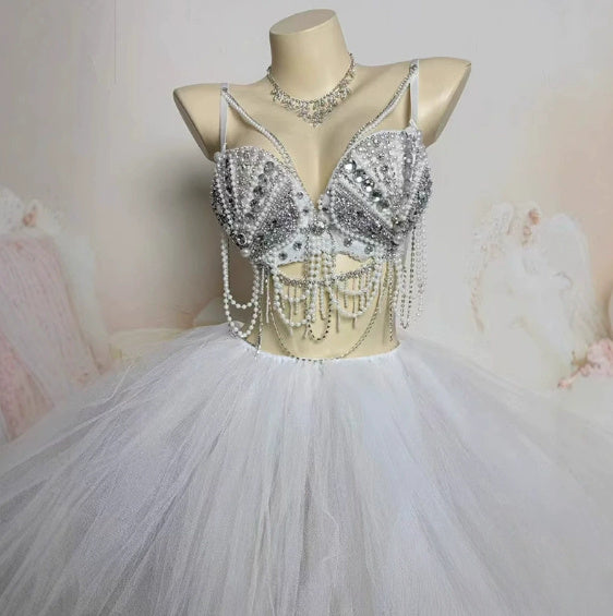 Smokey Blue Shining Chain Vacation Style Bikini Suit