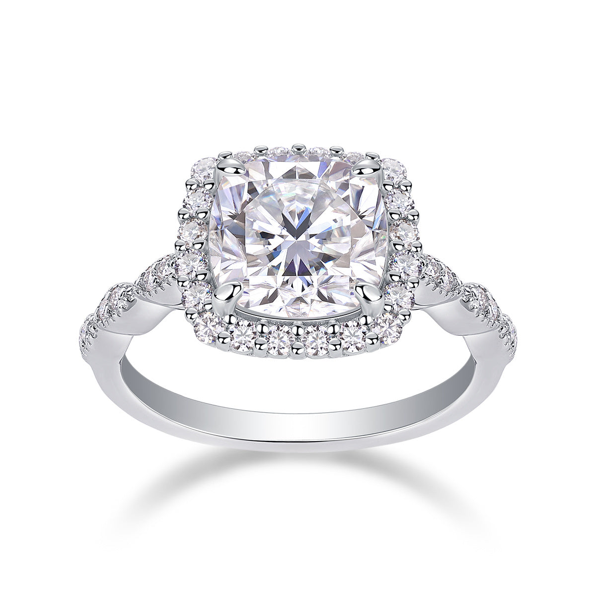 Gorgeous Square Diamond - Set With Top-quality Square Moissanite S925, Silver And Platinum-plated Diamond Wedding Ring. The Ring Can Be Inspected With A Diamond Pen