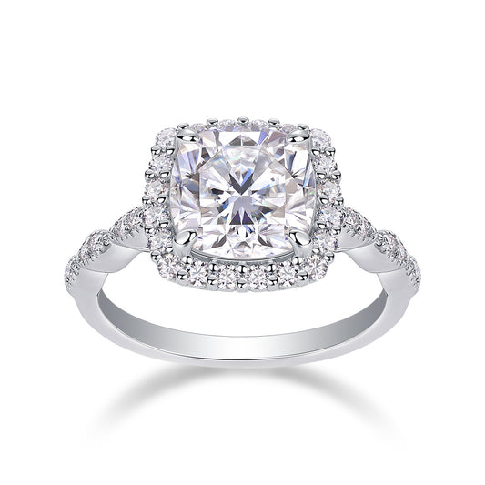 Gorgeous Square Diamond - Set With Top-quality Square Moissanite S925, Silver And Platinum-plated Diamond Wedding Ring. The Ring Can Be Inspected With A Diamond Pen