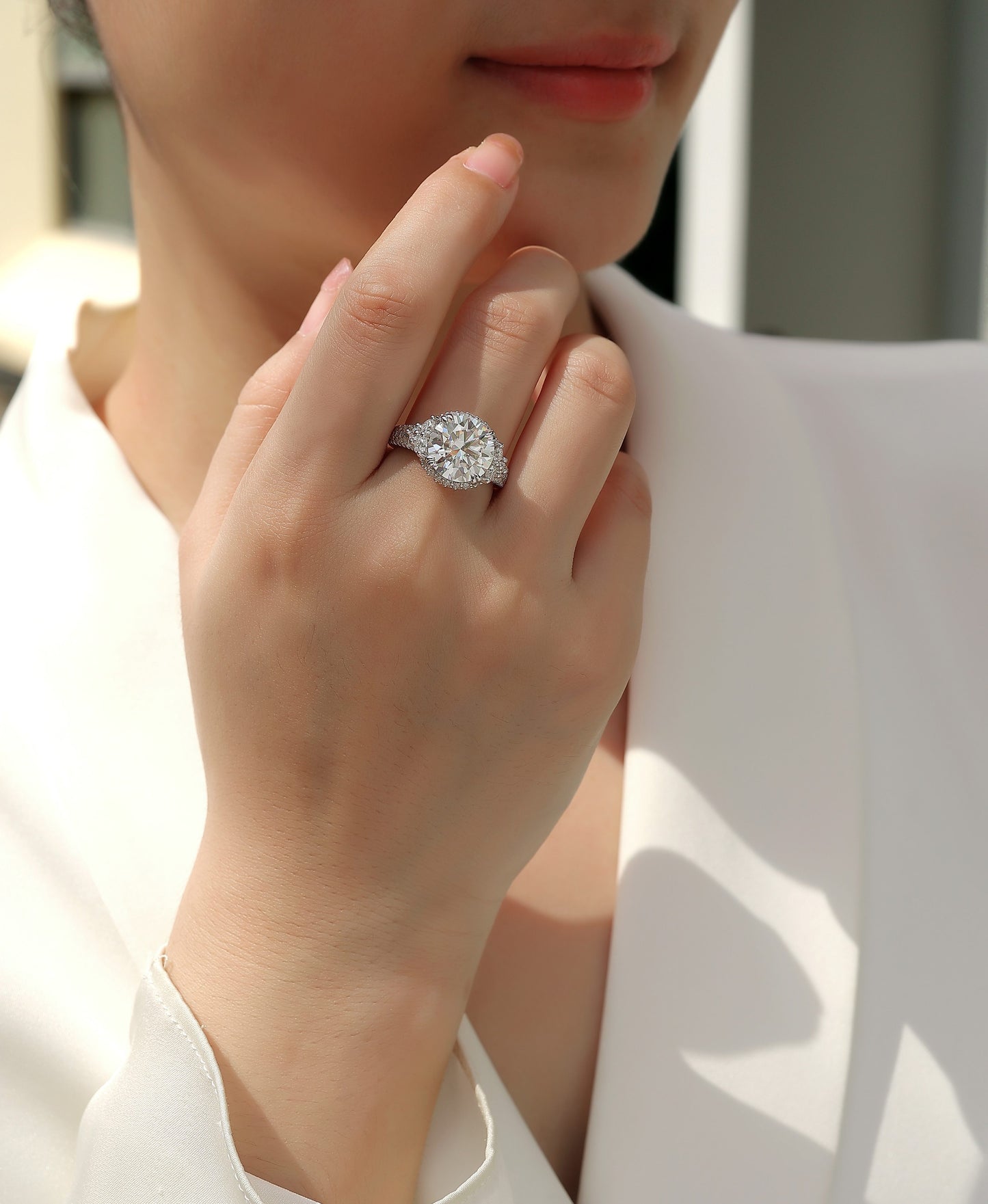 Dance Youth - A 5-carat S925 Silver Diamond Wedding Ring Set With Top-quality Moissanite And Platinum Plating. The Ring Can Be Inspected With A Diamond Pen