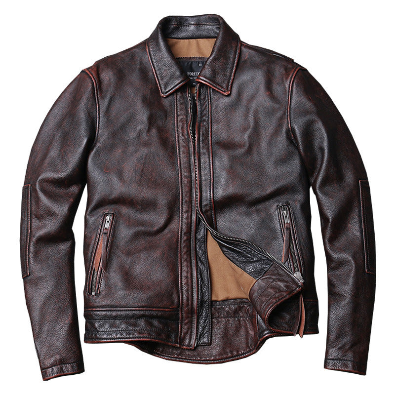 Retro Distressed First Layer Cowhide Leather Men's