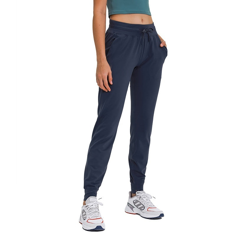 High Waist Yoga Pants Women's Drawstring Quick-drying Elastic Running Fitness