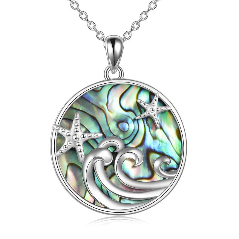 Sterling Silver Ocean Wave Abalone Shellfish Necklace Starfish Pendant Ocean Jewelry