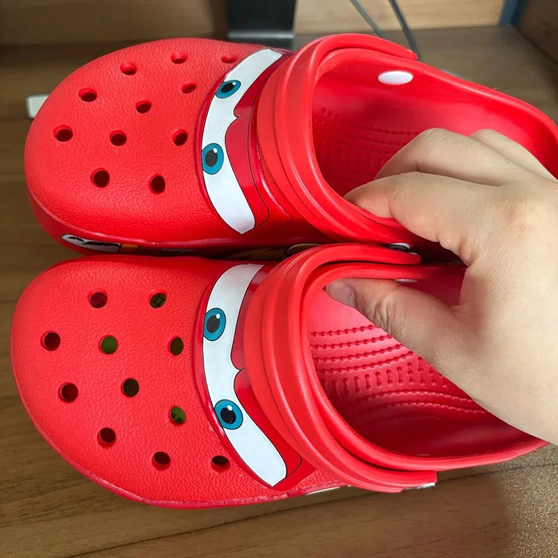 Cartoon Disney Lightninged Mcqueens Pixar Solid Waterproof Slippers Outdoor Sandals Casual Breathable Ankle-Wrap Eva Shoes Gift