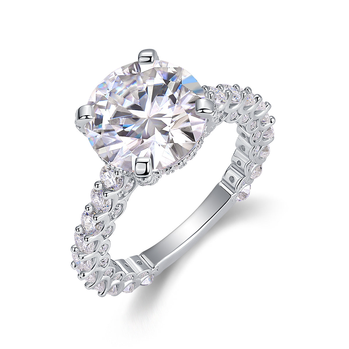 Affectionate And Tender - A 5-carat S925 Silver Diamond Wedding Ring Set With Top-quality Moissanite And Platinum Plating. The Ring Can Be Inspected With A Diamond Pen