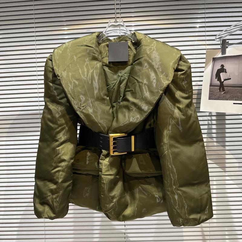 Lotus Leaf Bright Metal Belt Waist Warm Cotton-padded Jacket