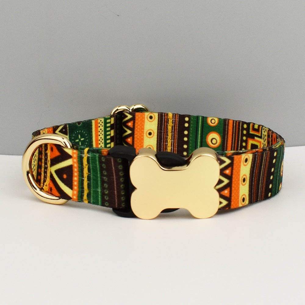 Ethnic Style Webbing Bone Buckle Printed Pet Collar