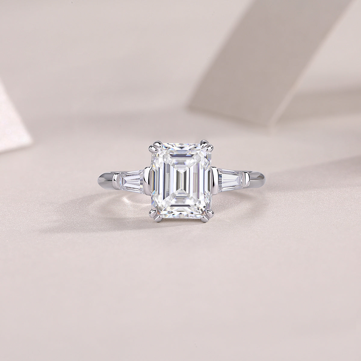 Starlight Mirror - Set With Top-quality Octagonal Moissanite S925 Silver And Platinum-plated Diamond Wedding Ring. The Ring Can Be Inspected With A Diamond Pen